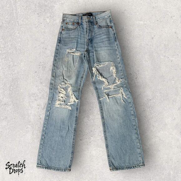 Aeropostale Button Fly Women's 90's Baggy Jeans Size 000  Reg Distressed Blue - Picture 1 of 4